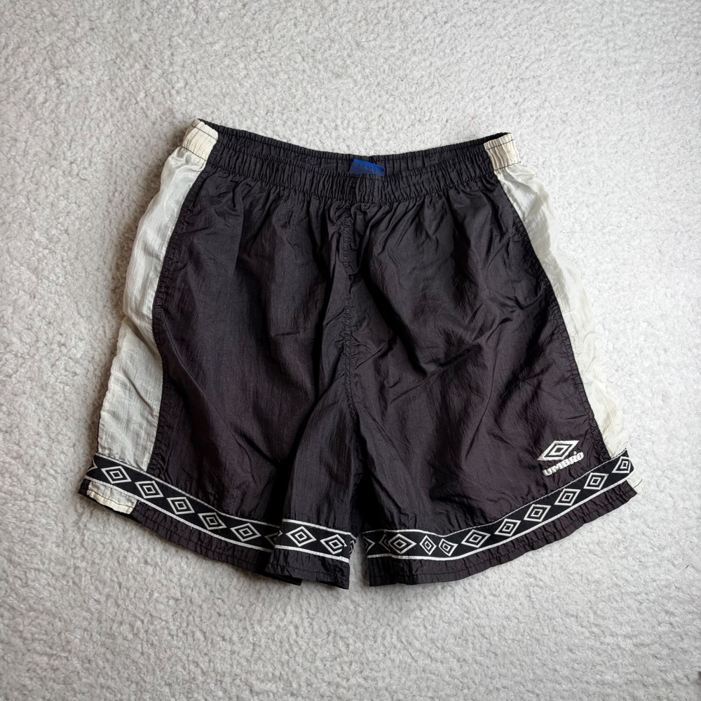 Umbro Vintage Soccer Shorts Mens Large Black White Diamond Tape USA made